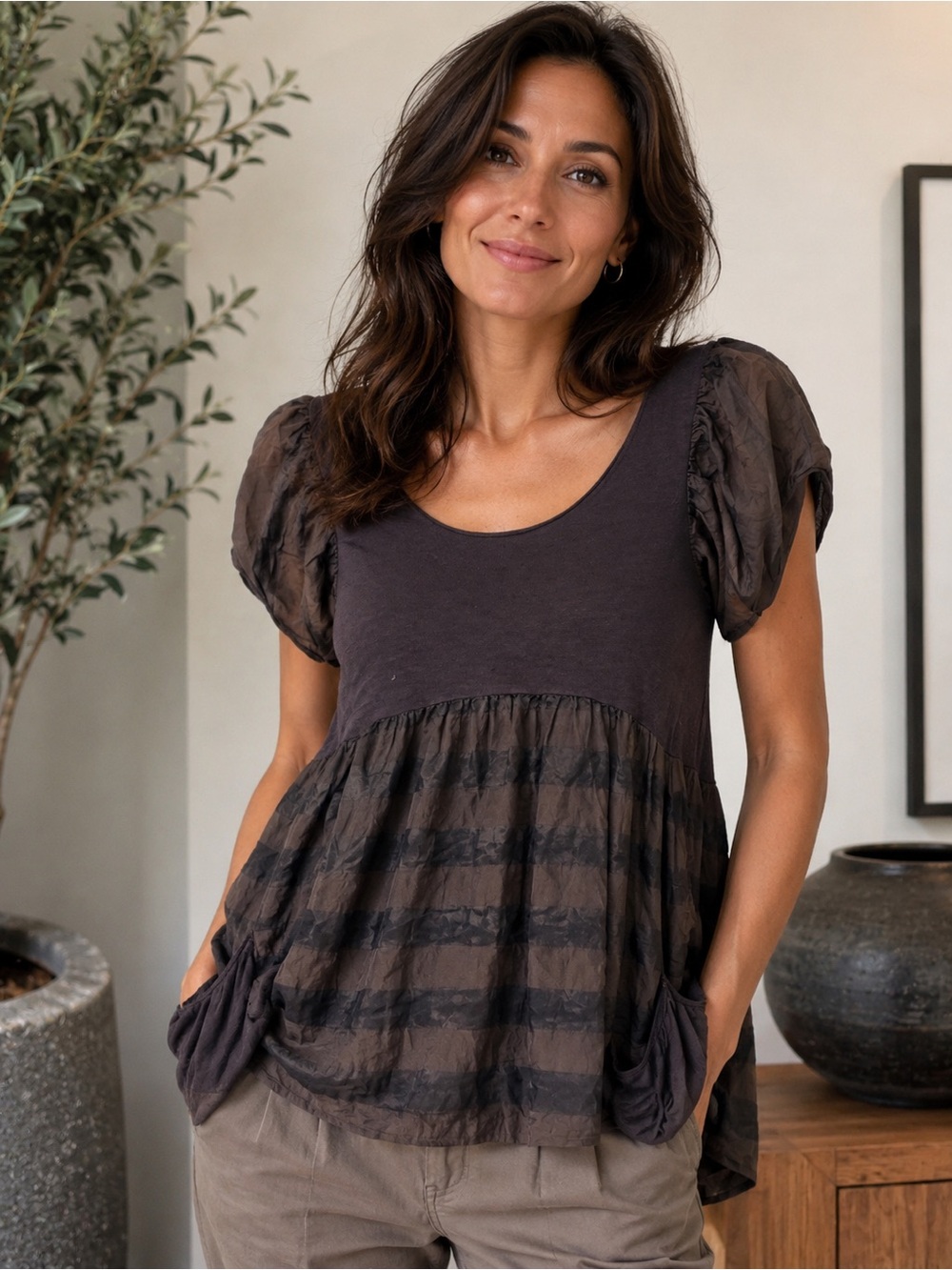 Anthropologie Chocolate Brown silk Tunic